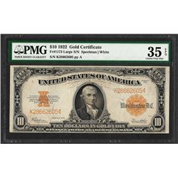 1922 $10 Gold Certificate Note Fr.1173 PMG Choice Very Fine 35EPQ