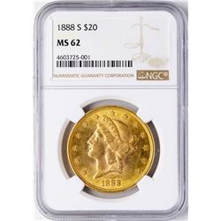 1888-S $20 Liberty Head Double Eagle Gold Coin NGC MS62