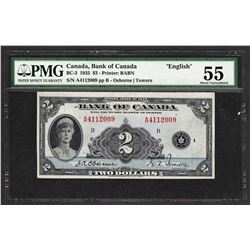 1935 $2 Bank of Canada Note English BC-3 PMG About Uncirculated 55