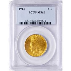 1914 $10 Indian Head Eagle Gold Coin PCGS MS62