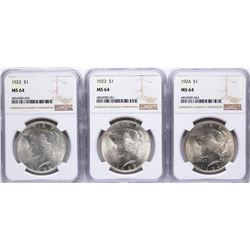 Lot of 1922-1924 $ Peace Silver Dollar Coins NGC MS64