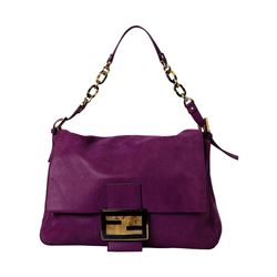 Fendi Glitter Mamma Magenta Suede Shoulder Bag