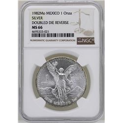 1982Mo Mexico Libertad Onza Doubled Die Reverse Silver Coin NGC MS66