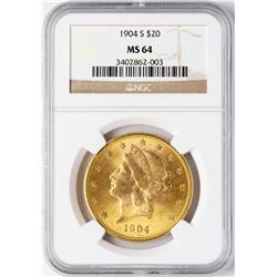 1904-S $20 Liberty Head Double Eagle Gold Coin NGC MS64