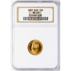 1902 Russia 5 Roubles Gold Coin NGC MS66
