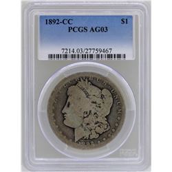 1892-CC $1 Morgan Silver Dollar Coin PCGS AG03