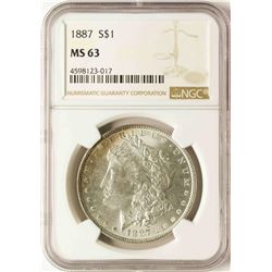 1887 $1 Morgan Silver Dollar Coin NGC MS63
