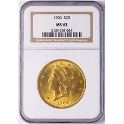 1904 $20 Liberty Head Double Eagle Gold Coin NGC MS63