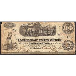 1862 $100 Confederate States of America Note
