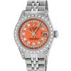 Image 2 : Rolex Ladies Stainless Steel Quickset Orange String Diamond Lugs Datejust Wristw