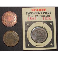 3- 1865 TWO CENT PIECES