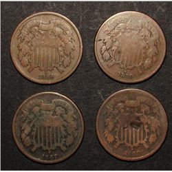 1866, '67, '68, '70 TWO CENT PIECES