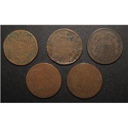 5-LESSER GRADE CIVIL WAR TWO CENT PIECES