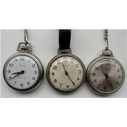3-WESTCLOX POCKET WATCHES; BULLS EYE,