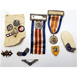 10- MILITARY PINS & 2- VFW