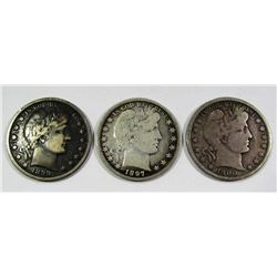 LOT of 3 SEMI-KEY BARBER HALF DOLLARS