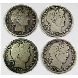 Lot of 4 SEMI-KEY BARBER HALF DOLLARS