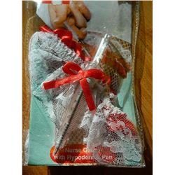 LINGERIE - NEW LADIES LEG GARTER BELT - NURSE MOTIF - COMES WITH NEEDLE ATTACHED - WHITE WITH RED AC