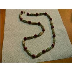 BEADED NECKLACE - 28" LONG  - MULTI COLOR WITH RED