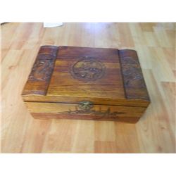 CARVED JEWELRY BOX - ALL WOOD - MERMAIDS - NEEDS TLC INSIDE - 12.5 X 8.5 X 5"H