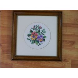 FRAMED PETTI POINT - PANSIES - RED, PURPLE, YELLOW