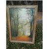 Image 2 : FRAMED PICTURE - PATH IN WOODS - RUSTIC WOOD FRAME - 40 ½" TALL