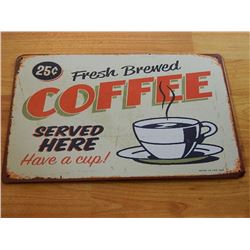 VINTAGE DESIGNED METAL SIGN - FRESH COFFEE - OFF WHITE