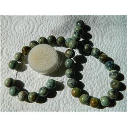 ROUND AGATE BEADS - GREEN / BROWN - 34 PC - 12MM DIAMETER