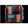 Image 4 : Zuni Signed Sterling Silver Mosaic Inlay Ring