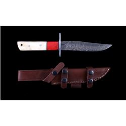 CFK Damascus Camel Knife w/ Leather Scabbard
