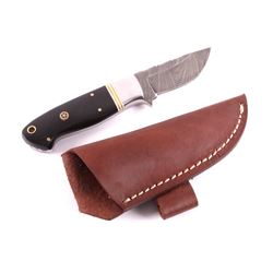 CFK Damascus Buffalo Horn Knife w/ Scabbard