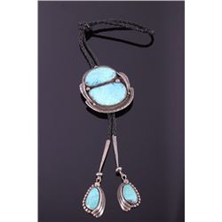 Early Old Pawn Navajo Fox Turquoise Bolo Tie