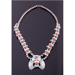 Zuni Sterling Silver Mosaic Inlay Squash Blossom