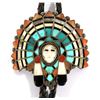 Image 1 : Zuni Mosaic Inlay Chief's Head Bolo Tie
