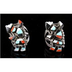 Pair of Zuni Multistone Rainbow Dancer Rings