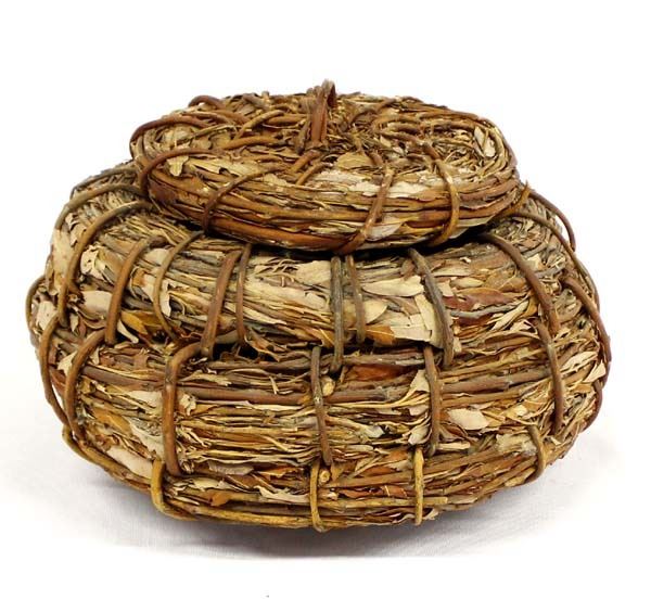 Mission Kumeyaay Leaf and Willow Lidded Basket