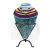 Image 2 : Hand Beaded Pottery Vase on Stand, Kills Thunder