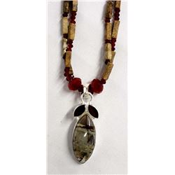 Jasper Bead and Sterling Pendant Necklace