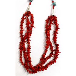 Turquoise and Coral Bead Necklace by Kills Thunder