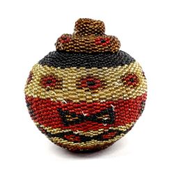 Ethnic Beaded Pine Needle Basket