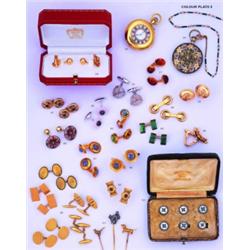 A SET OF LATE 19TH CENTURY MOTHER OF PEARL AND DIAMOND-DRESS SET;comprising two studs and four butto