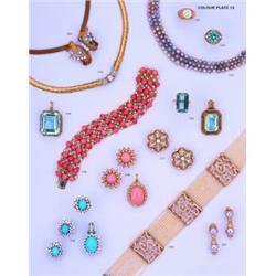 A SET OF TURQUOISE AND DIAMOND-SET JEWELLERY;comprising a pendant, pair of earclips and ring, each c