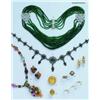 A FINE EMERALD BEAD AND DIAMOND NECKLACE;composed of six rows of graduated emerald beads set to the 