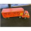 Image 1 : NO RESERVE ANTIQUE VINTAGE METAL TRUCK AND TRAILER ORANGE