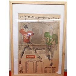 FRAMED GREY CUP SPECIAL NEWSPAPER CLIPPING