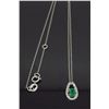 Image 2 : 14KT White Gold Emerald and Diamond Pendant with Chain