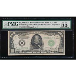 1934 $1000 St Louis Federal Reserve Note PMG 55