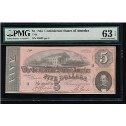 1864 $5 Confederate States of America Note PMG 63EPQ