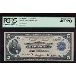 1918 $5 New York Federal Reserve Bank Note PCGS 40PPQ