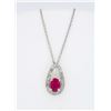 Image 1 : 14KT White Gold Ruby and Diamond Pendant with Chain